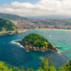 Aerial view of turquoise bay of San Sebastian or Donostia with beach La Concha, Basque country, Spain