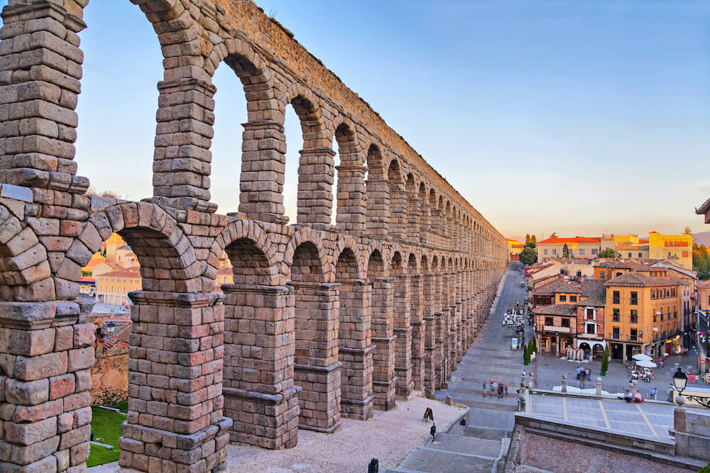 Ancient Roman aqueduct in Segovia, Spain