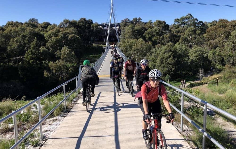 The Beer Bike Bash route took in some of Melbourne's brand new cycling-specific infrastructure, here we cross the new Merri Creek bridge.