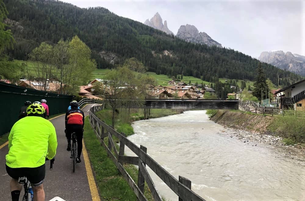 Italian dolomites cycling path.