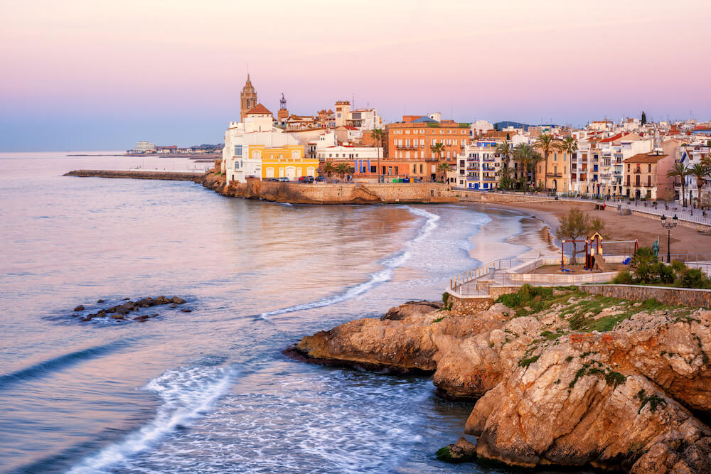 Sand beach and historical Old Town in Sitges