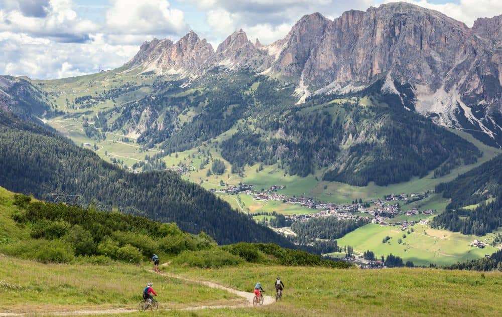 Scenic cycling trail, Italian Dolomites Alps.