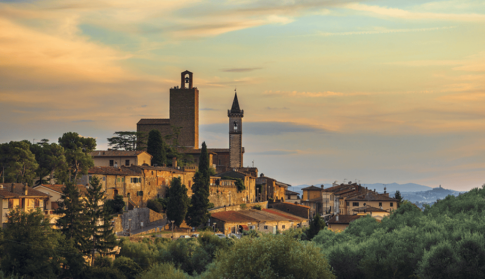 Vinci view bell tower, Tuscany, Italy.